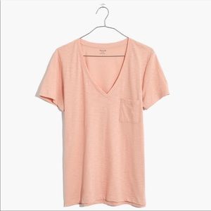 Madewell Whisper Cotton V-Neck Pocket Tee Peach XS